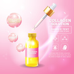 Collagen Serum and Vitamin Background Concept for Skincare Cosmetic Poster Advertising.