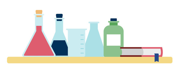 Laboratory chemical instruments vector illustration in flat style.