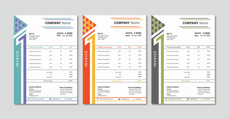 Printable invoice template Design With 3 Colors