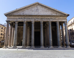 Fototapeta na wymiar The Pantheon in Piazza della Rotonda in Rome. Italy famous tourist attraction. Ancient Roman temple
