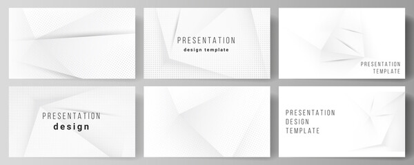 Vector layout of the presentation slides design templates, multipurpose template for presentation brochure, brochure cover. Halftone dotted background with gray dots, abstract gradient background
