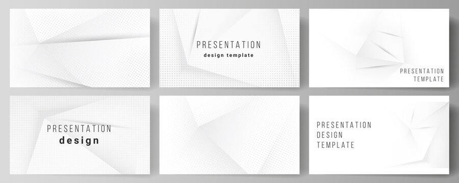 Vector layout of the presentation slides design templates, multipurpose template for presentation brochure, brochure cover. Halftone dotted background with gray dots, abstract gradient background