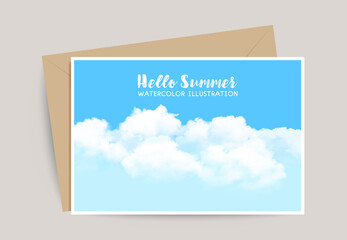 vector greeting card for Summer, watercolor sky illustration