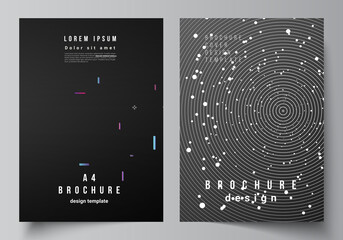 Vector layout of A4 format cover mockups design templates for brochure, flyer layout, booklet, cover design, book design, brochure cover. Tech science future background, space astronomy concept.