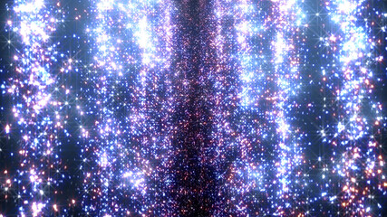 Light waterfall fireworks star particle 3D illustration background.