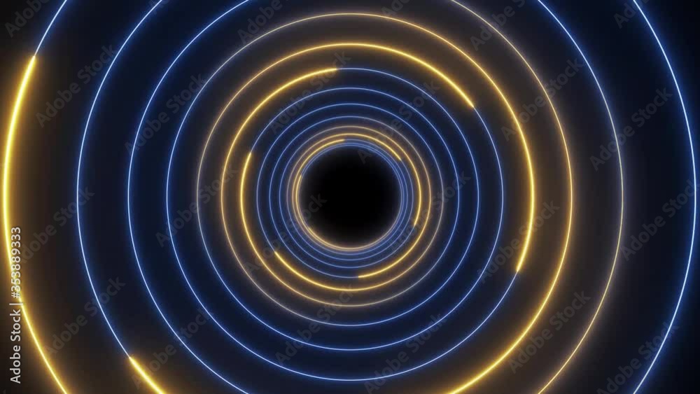 Poster neon lines with changing colors - abstract movement as a tunnel of circle elements in a seamless loo
