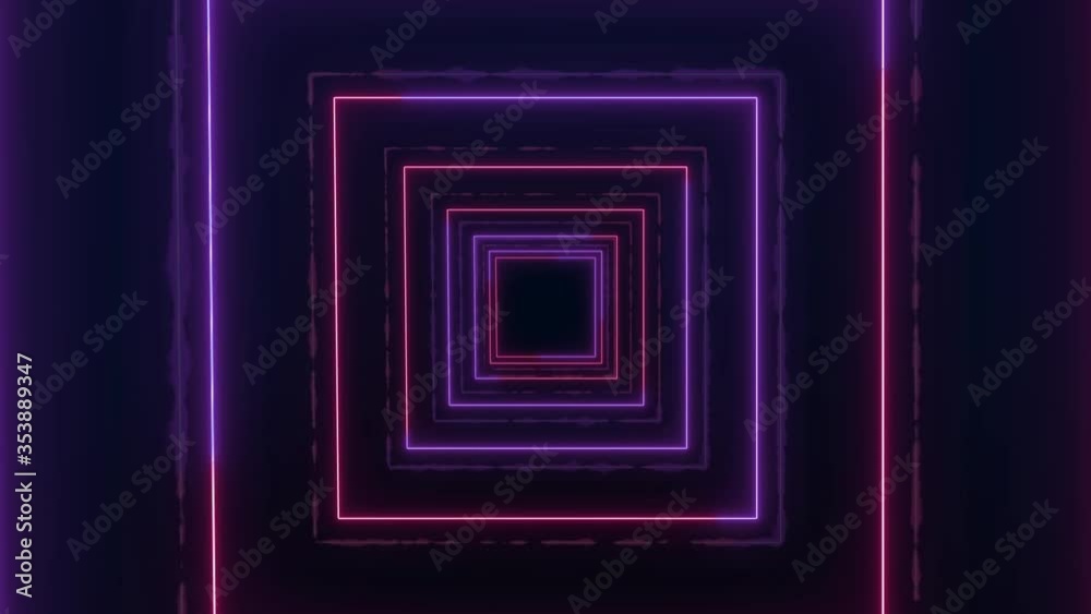 Poster neon lines with changing colors - abstract movement as a tunnel of square elements in a seamless loo