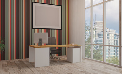 Modern office Cabinet.  3D rendering.   Meeting room. Empty paintings