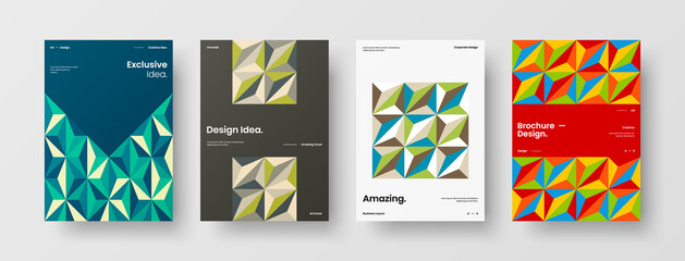 Company identity brochure template collection. Business presentation vector A4 vertical orientation front page mock up set. Corporate report cover abstract geometric illustration design layout bundle.