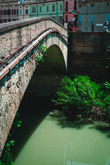 Roman bridge leading to the city of Colorno, in the province of Parma, Italy