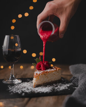 ricotta cheesecake with raspberry coolie 