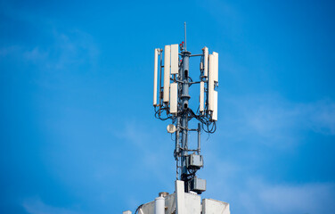 Telecommunication tower of 4G and 5G cellular. Cell Site Base Station. Wireless Communication Antenna Transmitter