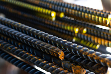 close up of a stack of rebar at a construction site