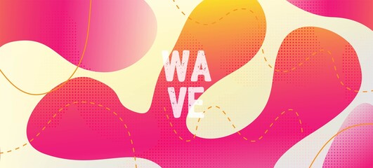 Pink Yellow Fluid Vector Banner. Fluid Dynamic Illustration. Digital Liquid 