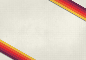 A retro 1970's or 1980's graphic background design for use as a product, poster or flyer background with yellow, orange and red corner stripes and copy space for design