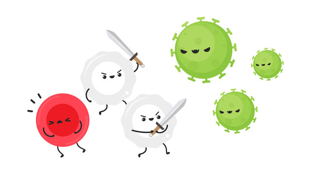 White blood cell and bacteria character design. White blood cell on white background. Red blood character.