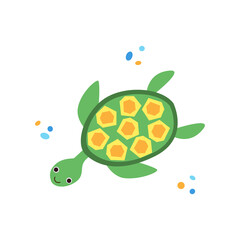 Cute swimming sea turtle isolated on white background vector illustration in flat cartoon style