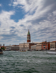 Fototapeta premium panoramic view from the adriatic sea of San Marco square in a cloudy day, Venice, Italy