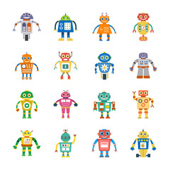 
Mechanical Person Flat Icons Set 
