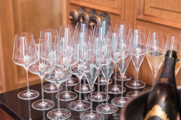 Plenty of empty clean wine glasses on the table during a banquet