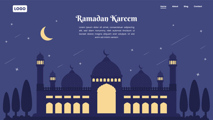 Ramadan Kareem landing page with illustration of mosque