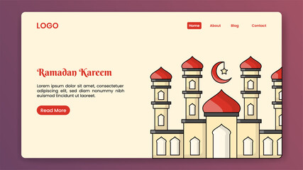 Ramadan Kareem landing page with illustration of mosque