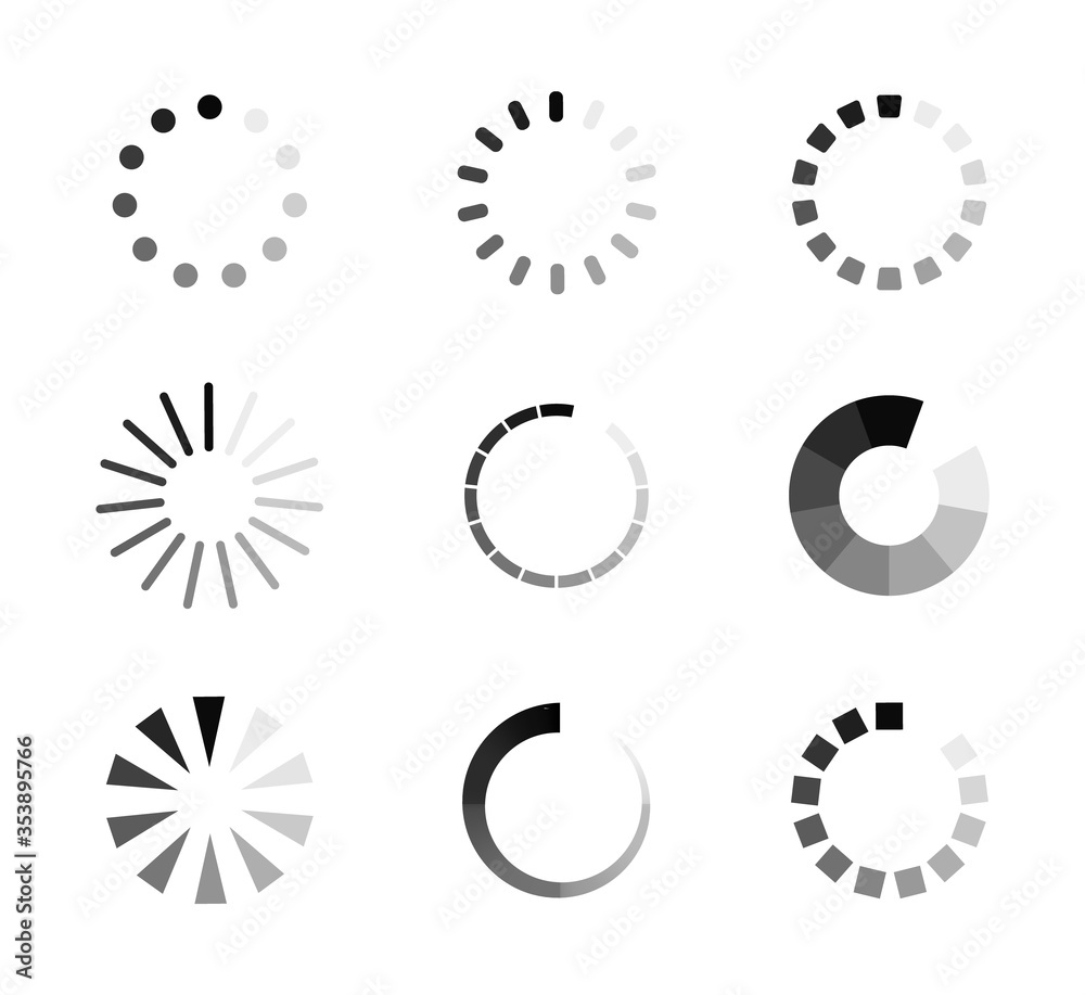 Aufkleber loader icon for time of upload in website. progress of download symbol on internet page. wait button