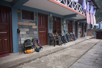 Trekking Backpacks Outside Teahouse Nepal