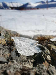 a piece of ice is lying on a rock