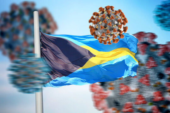 3D image flag of the Bahamas and coronaviruses