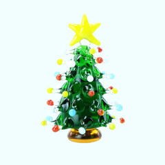 Close up Miniature Glass Christmas Tree Isolated on White Background.