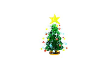 Miniature Glass Christmas Tree Isolated on White Background.