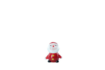 Miniature Glass Santa Isolated on White Background with Space for Text on the Top.