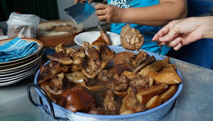 Sekba or bektim is a Chinese Indonesian pork offals stewed in mild soy sauce-based soup. The stew tastes mildly sweet and salty, made from soy sauce, garlic, and Chinese herbs.