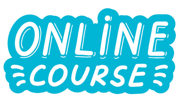 Online course, training education concept. Logo, badge, poster, banner template. Lettering calligraphy illustration. Vector eps handwritten brush trendy sticker with text isolated on white background.