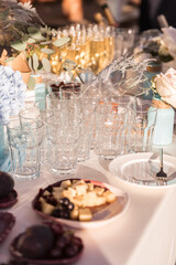 Empty glasses on the table. Glasses stand on a catering table