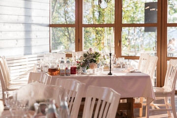 Table set for holiday, event, party or wedding reception in indoor restaurant