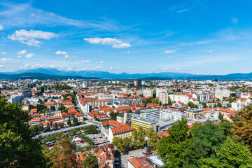 Ljubjana view from the mountain between the trees