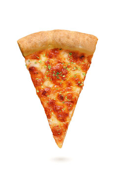 Slice of Neapolitan pizza Margherita isolated on white background.
