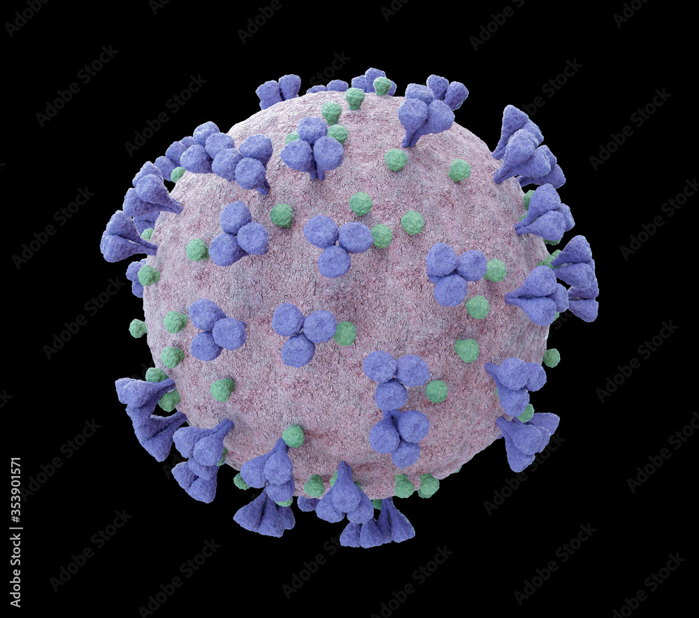 Poster 3d rendering of the coronavirus on a microscopic level isolated on white background. microscope clos