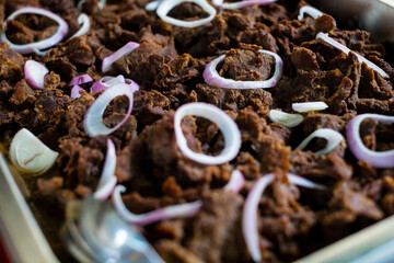Close up of tasty and hearty Filipino beef stew AKA beef steak or 