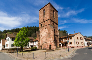 Fototapeta na wymiar Turm der ehemaligen Wallfahrtskirche St. Maria in Appenthal, Pfalz, Deutschland