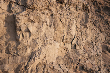 Clay rock wall structure close-up in soft evening light - Heatherhill, Raageleje Strand, Denmark