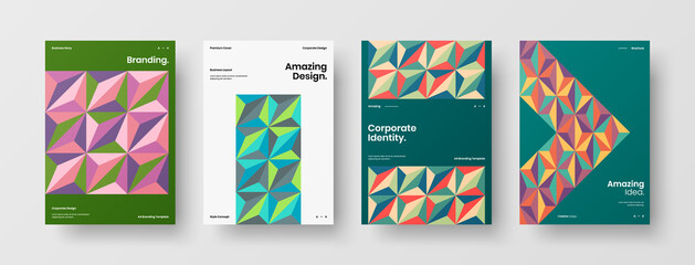 Obraz premium Company identity brochure template collection. Business presentation vector A4 vertical orientation front page mock up set. Corporate report cover abstract geometric illustration design layout bundle.