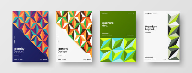 Obraz premium Company identity brochure template collection. Business presentation vector A4 vertical orientation front page mock up set. Corporate report cover abstract geometric illustration design layout bundle.