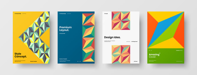 Company identity brochure template collection. Business presentation vector A4 vertical orientation front page mock up set. Corporate report cover abstract geometric illustration design layout bundle.