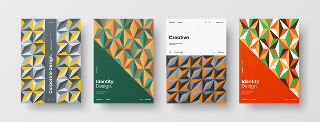 Company identity brochure template collection. Business presentation vector A4 vertical orientation front page mock up set. Corporate report cover abstract geometric illustration design layout bundle.