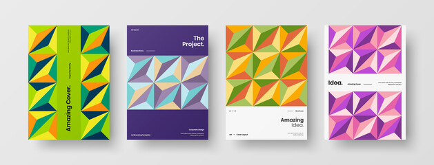 Company identity brochure template collection. Business presentation vector A4 vertical orientation front page mock up set. Corporate report cover abstract geometric illustration design layout bundle.