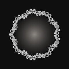 White frame with lace ornament in circle on black background. Art deco. Luxury round mandala, hand draw design. Ethnic motif. Abstract vector illustration.Template design for invitation, poster, card.
