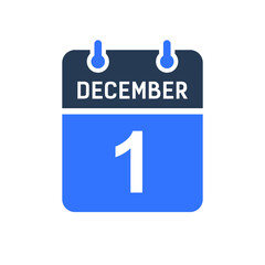 December 1 Calendar Date Icon, Event Date Icon, Calendar Date, Icon Design Vector Graphic